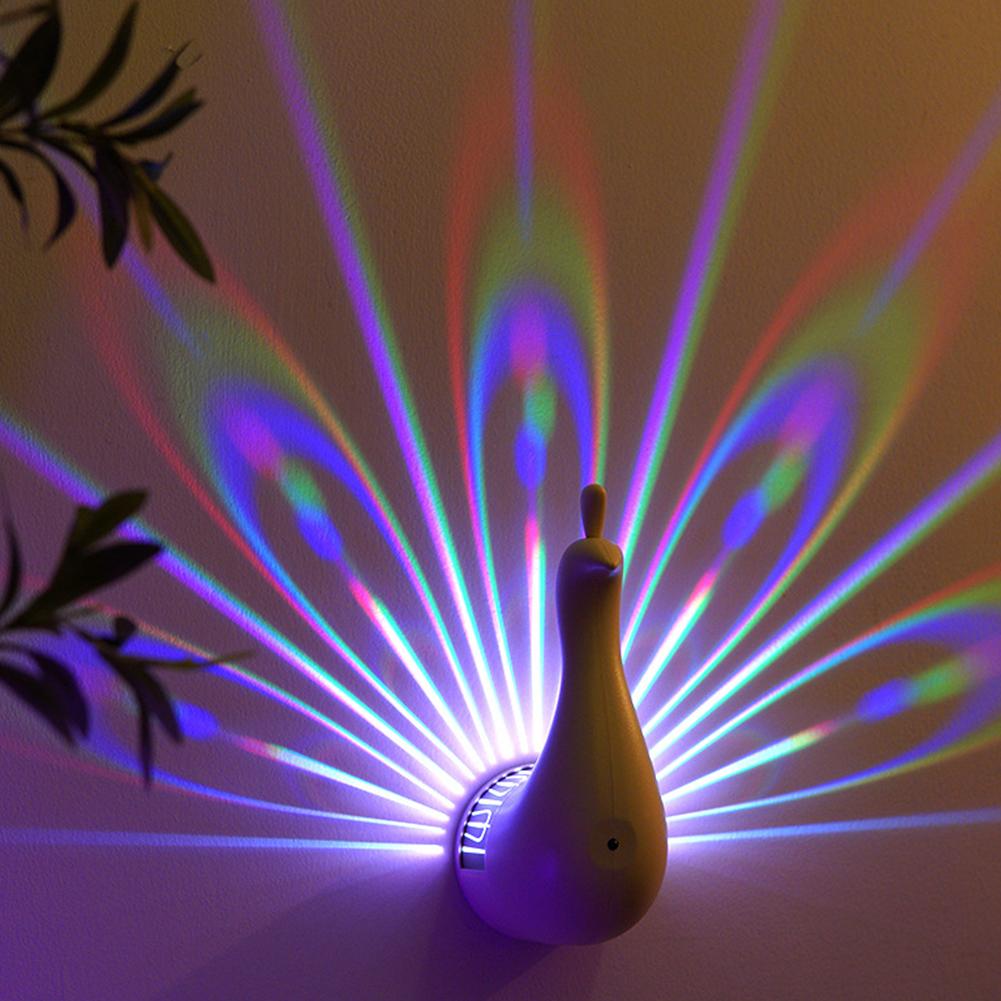 LED Peacock Projection Lamp Colorful Wall Lamp with Remote Control Atmosphere Lamp Night Light Bedside Lamp for Home Bedroom