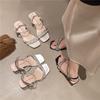 Summer 2025 New Niche High-heeled Sandals Women's Transparent Thick Heel with Crystal Rhinestones with Skirt Sandals
