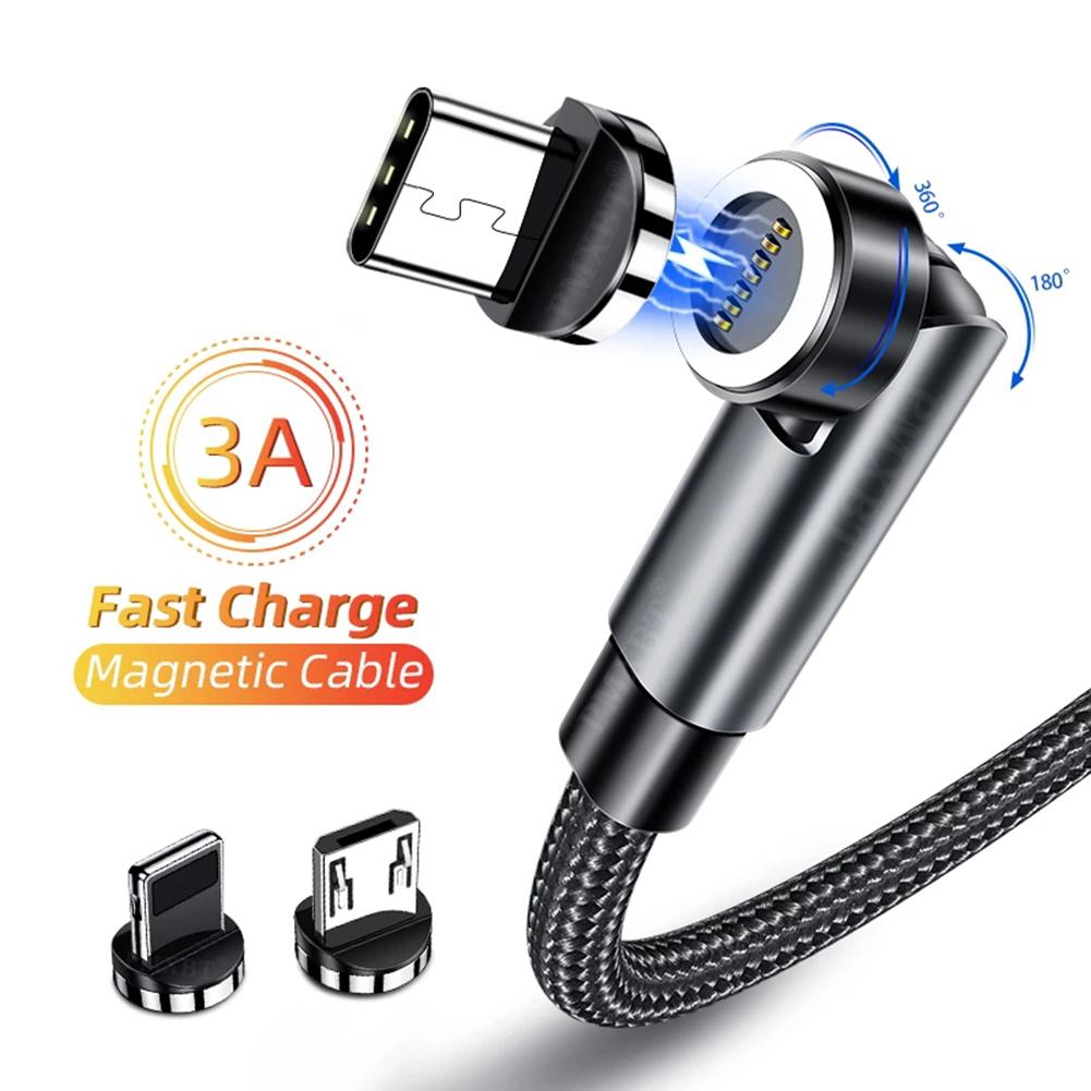Magnetic Charging Cable 540-Degree Rotating Magnetic Phone Charger Cable 90/180-Degree Angle Connector Nylon-Braided Cords
