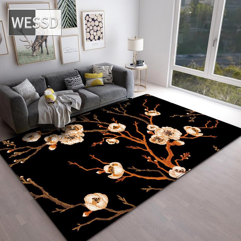 

Класичний чорний квітковий килим у європейському стилі для розкішної спальні та вітальні 160x200cm 1pcs