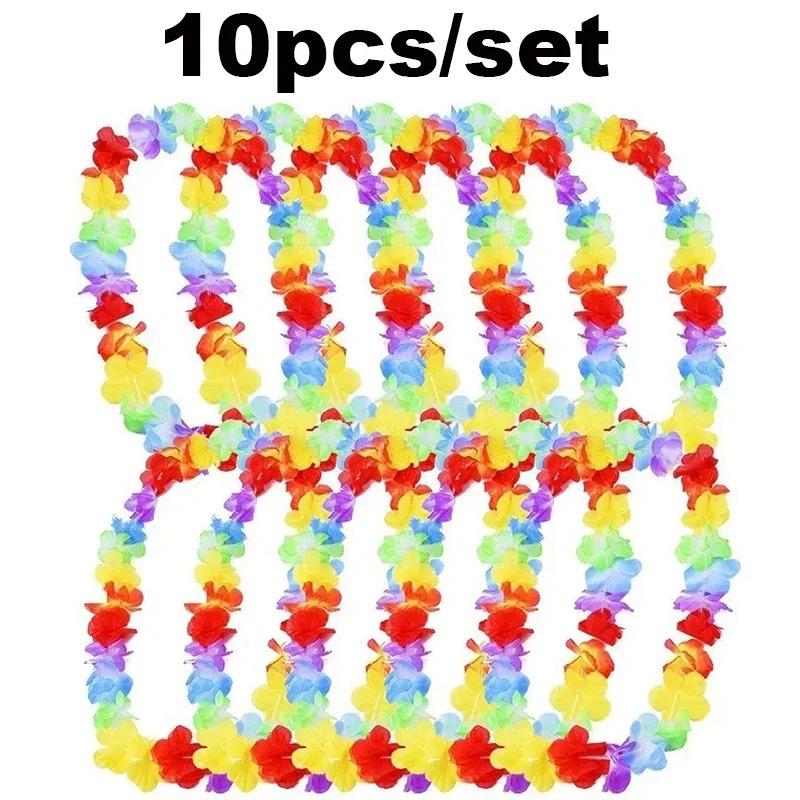 10pcs/set Hawaii Wreath Party Leis Flower Garland Hawaiian Necklace Torpil Hawai Floral Farmhouse Decor Hawaiian Fabric