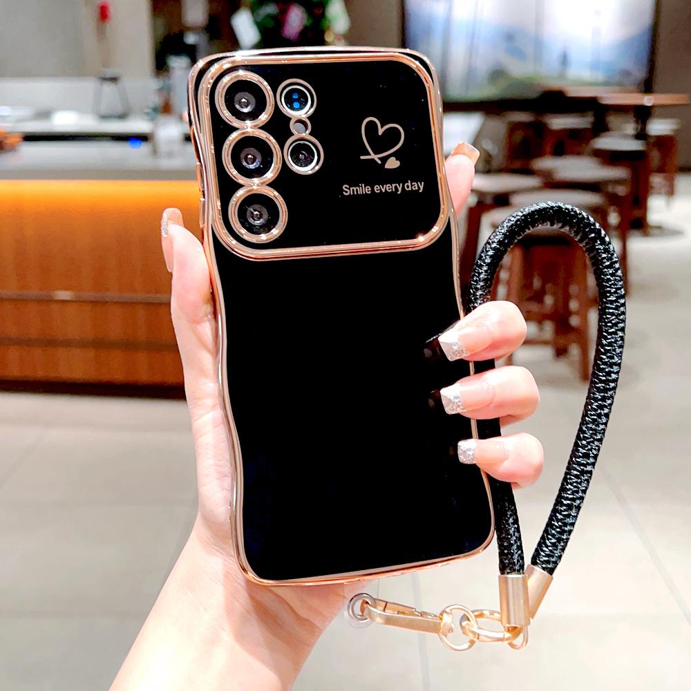 Vergulde Zachte Hoes Voor Samsung Galaxy S26 S25 S24 S23 S22 Ultra Plus FE A17 A36 A56 A55 A54 A15 A16 5G Lanyard Band Pols Cover Galaxy S24+