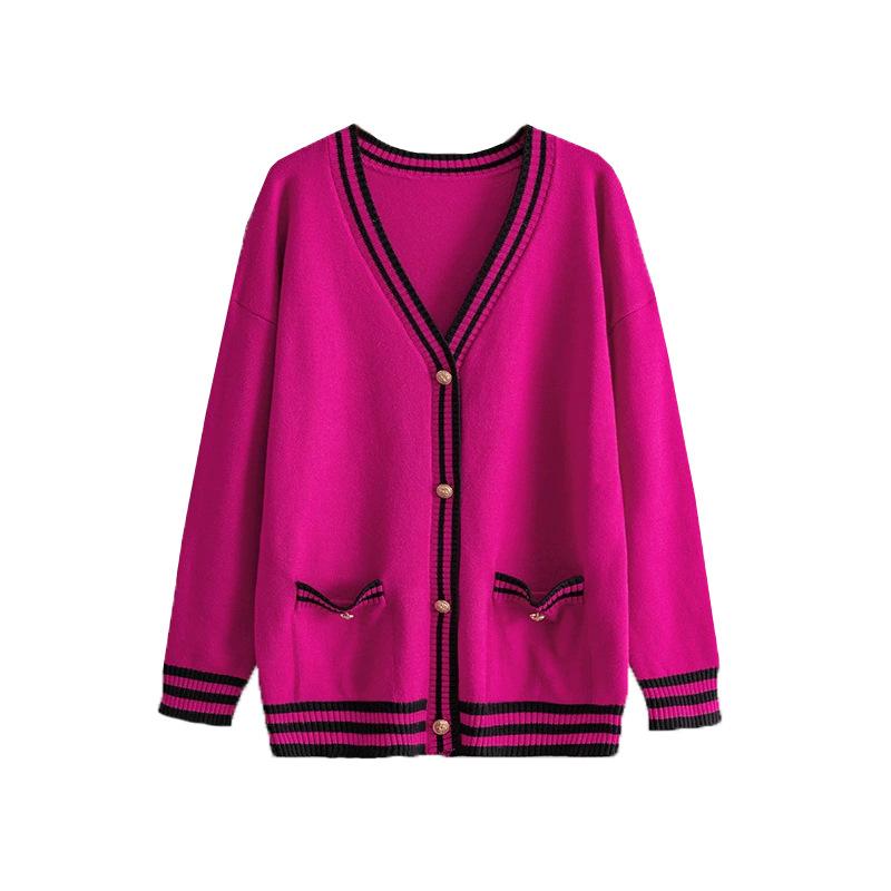Damekardiganer med lange ermer, gensere med lomme, strikket oversized V-hals med knapper, yttertøy for kvinner, avslappet høststrikkejakker