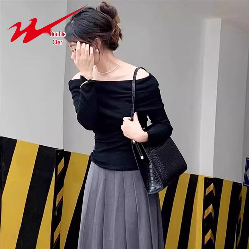 French Style Off-Shoulder Long Sleeve Knit Top