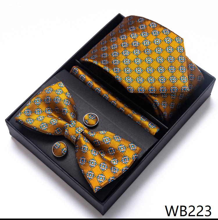 Men'S Business Dress Party Tie Gift Box Fashion Tie Square Scarf Combination Set Tie Bow Tie Set
