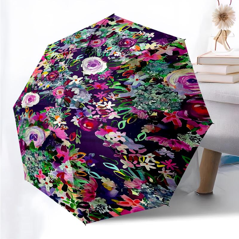 Flowers Florals Themed Folding Umbrella Fashion Auto-Open 8 Iron Ribs Plastic Handle Foldable Sunshade Perfect Christmas Gifts