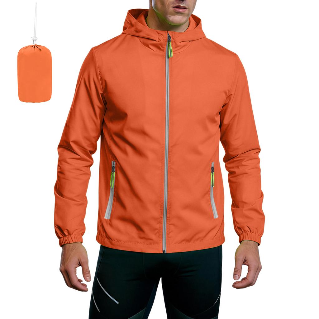 Unisex Lightweight Hooded Sports Jacket with Reflective Zipper Breathable Quick Dry with Storage Bag