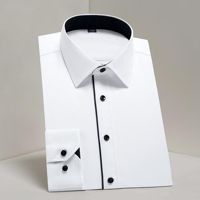 2025 Spring/Summer Men's Iron-Free White Long Sleeve Business Casual Shirt - Plus Size Available