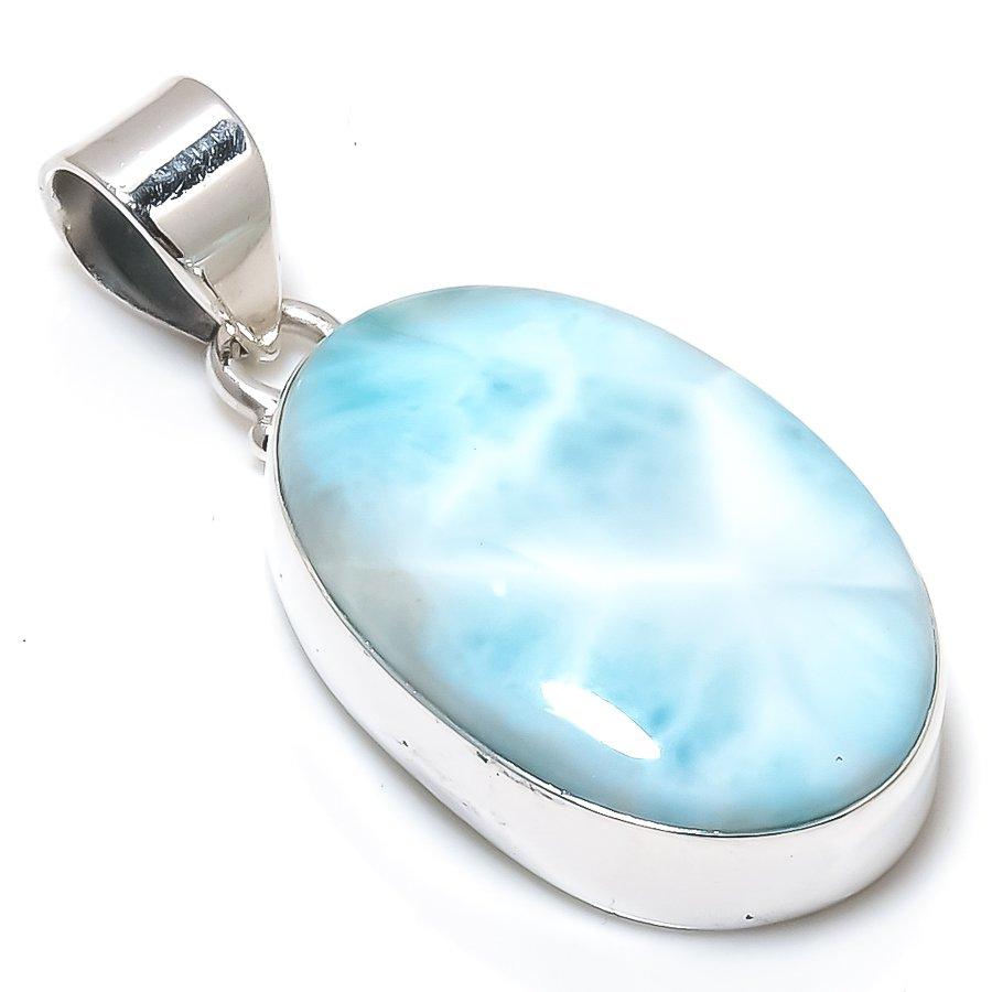 Natural Republic Larimar Gemstone 925 Solid Sterling Silver Pendant 1.75" Y0u05
