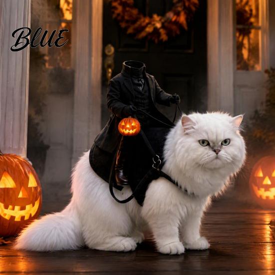 Festivalové oblečení pro mazlíčky Doplňky Bezhlavý jezdec Kočičí kostým Halloween 3D Zábavný jezdecký outfit s dýní Svátek pro psy Lucerna Nastavitelný