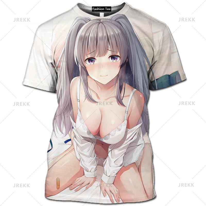 Japan Anime Kawaii T Shirt 3D Printed Sexy Senpai Girl Short Sleeved Hentai Bikini Ropa Hombre Men Casual Cosplay Loli Waifu Tee