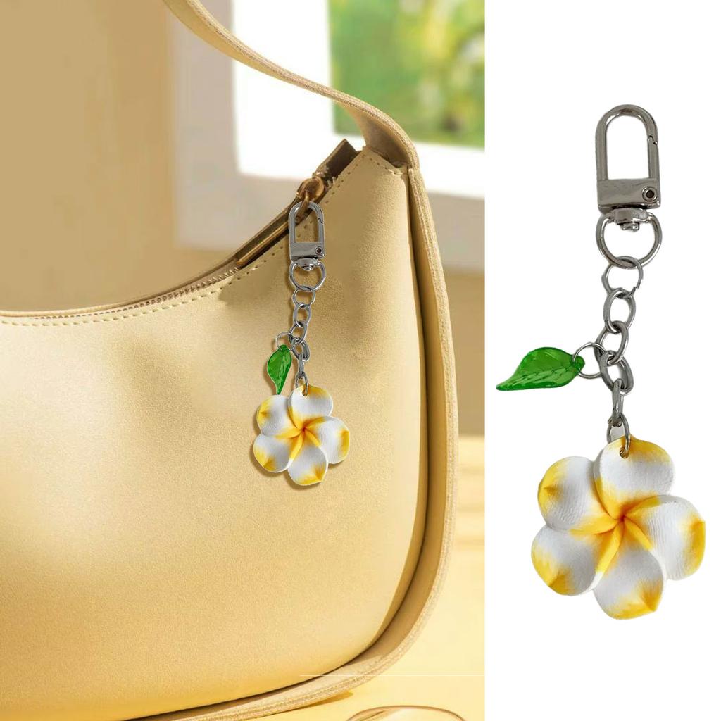 Sweet Frangipani Floral Pendant Keychain Cheerful Sunflower Key Ring Bag Decoration Gift For Women Girls Friend