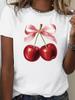 Cherry Print Womens Tshirt Women Loose Comfortable Tee Red Cherries Graphic Daily Streetwear Fashion Soft Top T Shirt