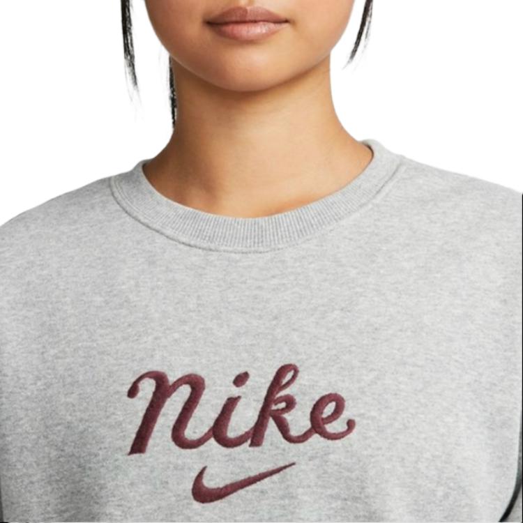 Nike FW22 Logo Embroidered Round Neck Long Sleeve Sweatshirt Women Sweatshirt Dark-Gray DZ4626-063