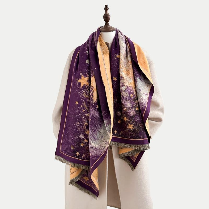 Autumn and Winter Oil Painting Style Scarf Fashionable and Versatile New Cold and Warm Medium and Long Star Scarf Atmosphere Shawl
