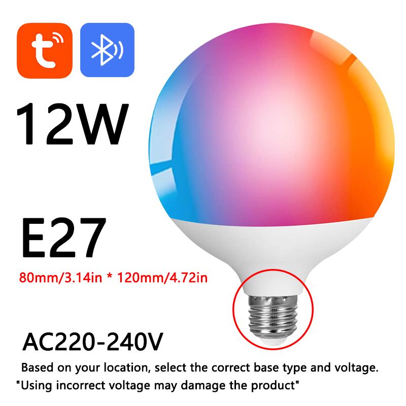 

220V Tuya Bluetooth LED bulb dimmable E27/B22 bulb G70/G80 RGBCW color changing light intelligent life APP group control timing