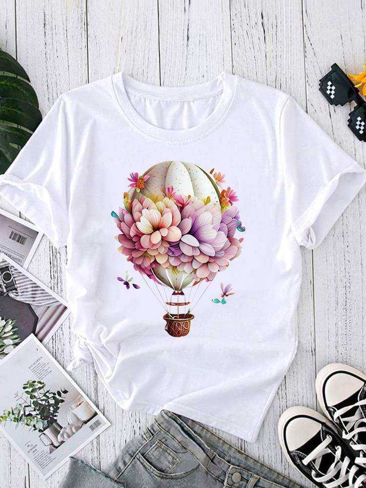 (Asian Size) sweet watercolor style  Short Sleeve T shirt Printed T-shirts O-neck Casual Clothing Fashion Female Women's Top  Graphic Tee