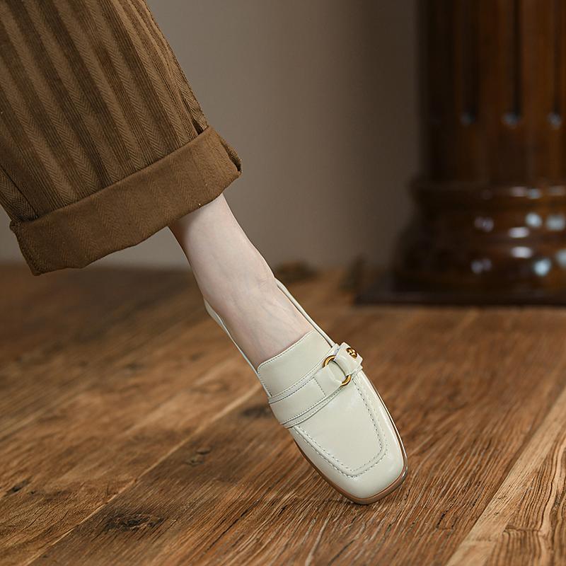 Fashion 2025 New Spring Women Shoes Cow Leather Loafers Shoes Women Square Toe Thick Heel Pumps Women Black Shoes Zapatos De Mujer