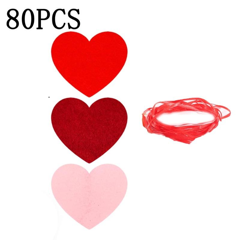 DIY Pre-Assembled Red Heart Felt Garland - Hanging Decoration for Valentine's Day, Birthday Party Supplies