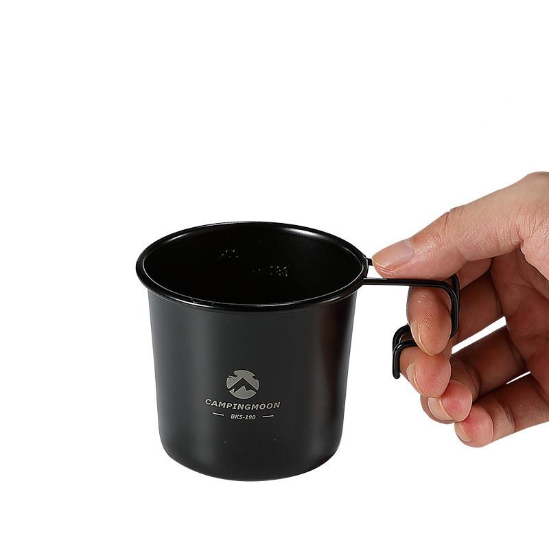 CAMPINGMOON Outdoor Camping Stainless Steel Black Titanium-Plated Beer Mug Portable Drinking Cup Stackable Storage Snow Cup