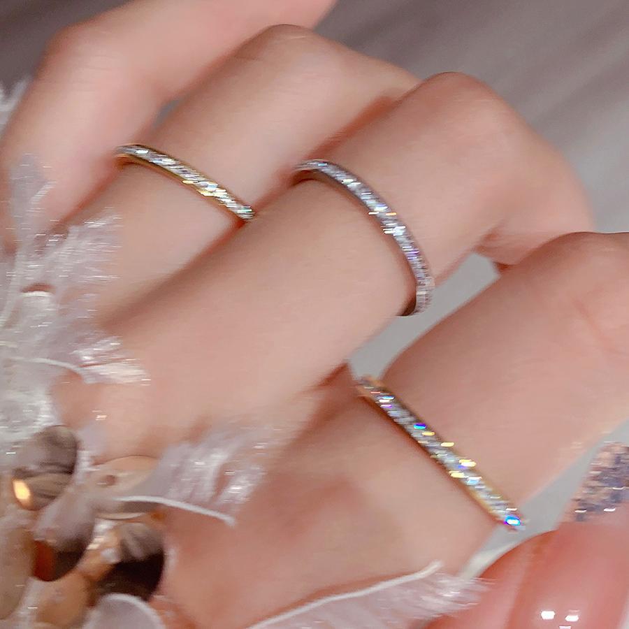 Titanium steel gypsy star row diamond ring women's fashion jewelry versatile accessories ring