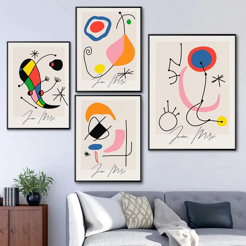 Berühmter Maler Joan Miró Kunstwerk Surrealismus Abstrakt Retro Poster Leinwandgemälde Wandkunst Bilder Heimdekor