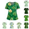 Frauen St. St. Patrick's Day Druck V-Ausschnitt Doppeltasche Kurzarm Uniform Oberteil mit geschlitztem Saum