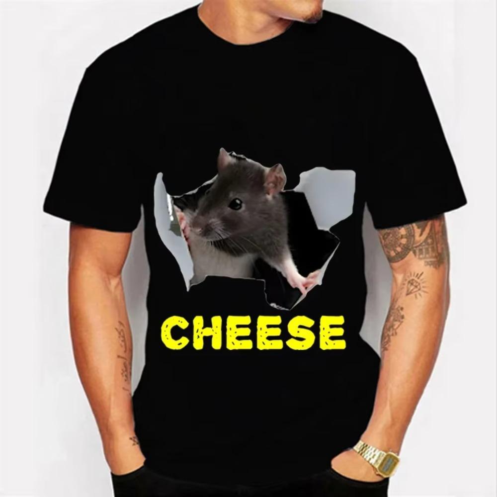 Cheese Rat Print Men's T-shirt Funny Animals Graphic T Shirts Summer Tshirt for Women Men Shirt Oversized Men T-shirt Male Tops