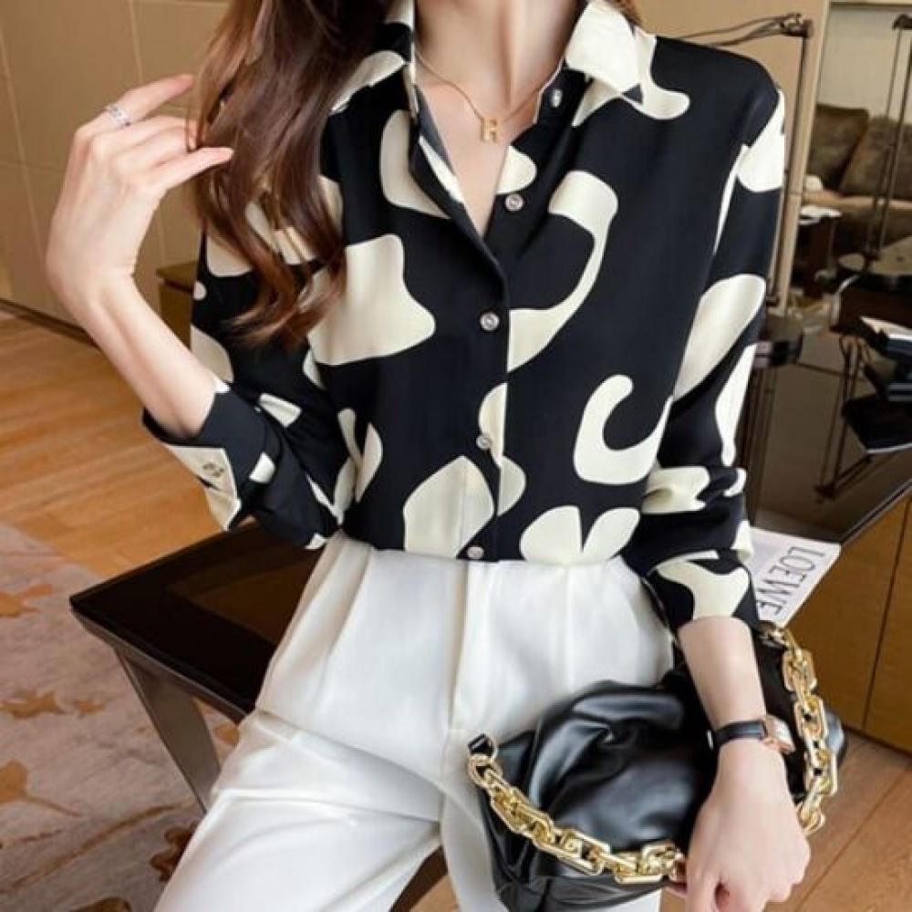 Navava Women Vintage Print Long Sleeve Shirt Nb2930