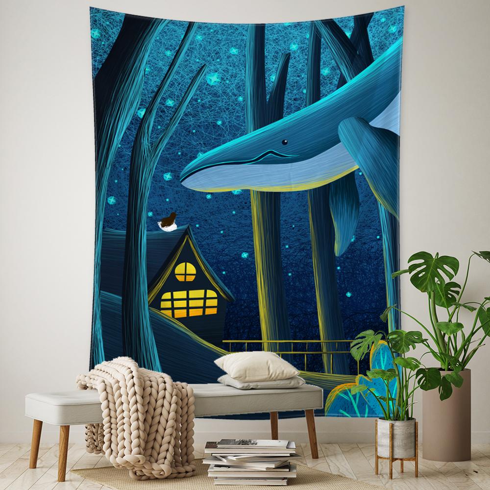 Cartoon Whale Tapestry Wall Hanging Kawaii Boho Psychedelic Witchcraft Art Aesthetic Room Home Decor