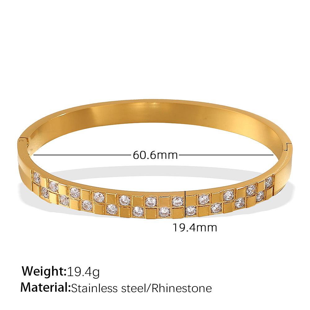 ins wind titanium steel thin square lattice stripe round diamond color gold-plated bracelet wholesale bracelet