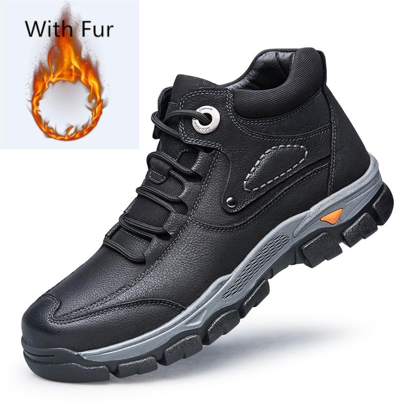 

Men Genuine Leather Boots Male Winter Warm Men Lace-Up Basic Boots Man Fashion With Fur Boots 38