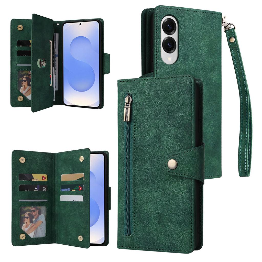 For Samsung Galaxy S25 Edge Case Zipper Wallet Leather Stand Phone Cover Rivet Decor