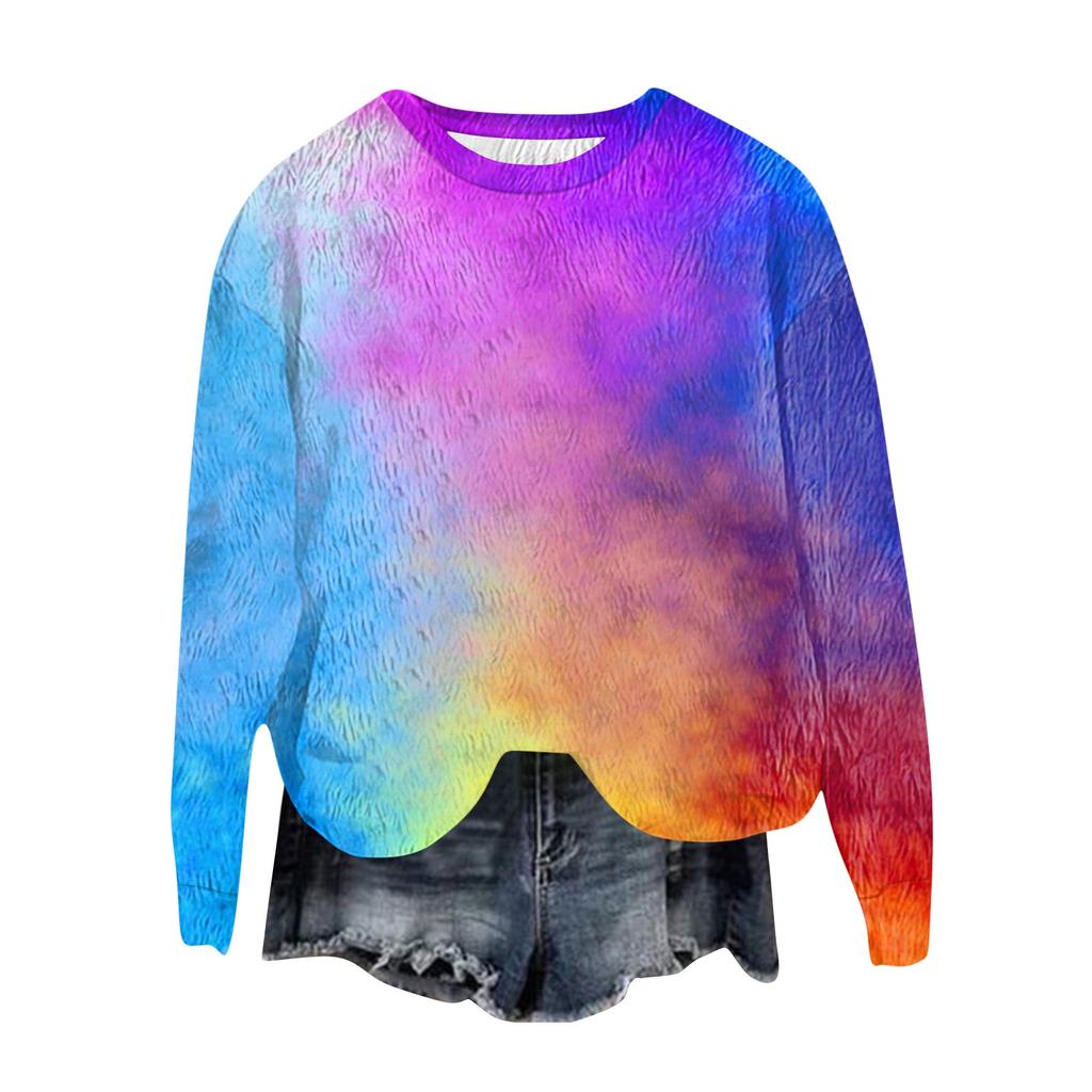 Women's Fashion Round Neck Pullover Top Long Sleeve Tee Printed Sweatshirt