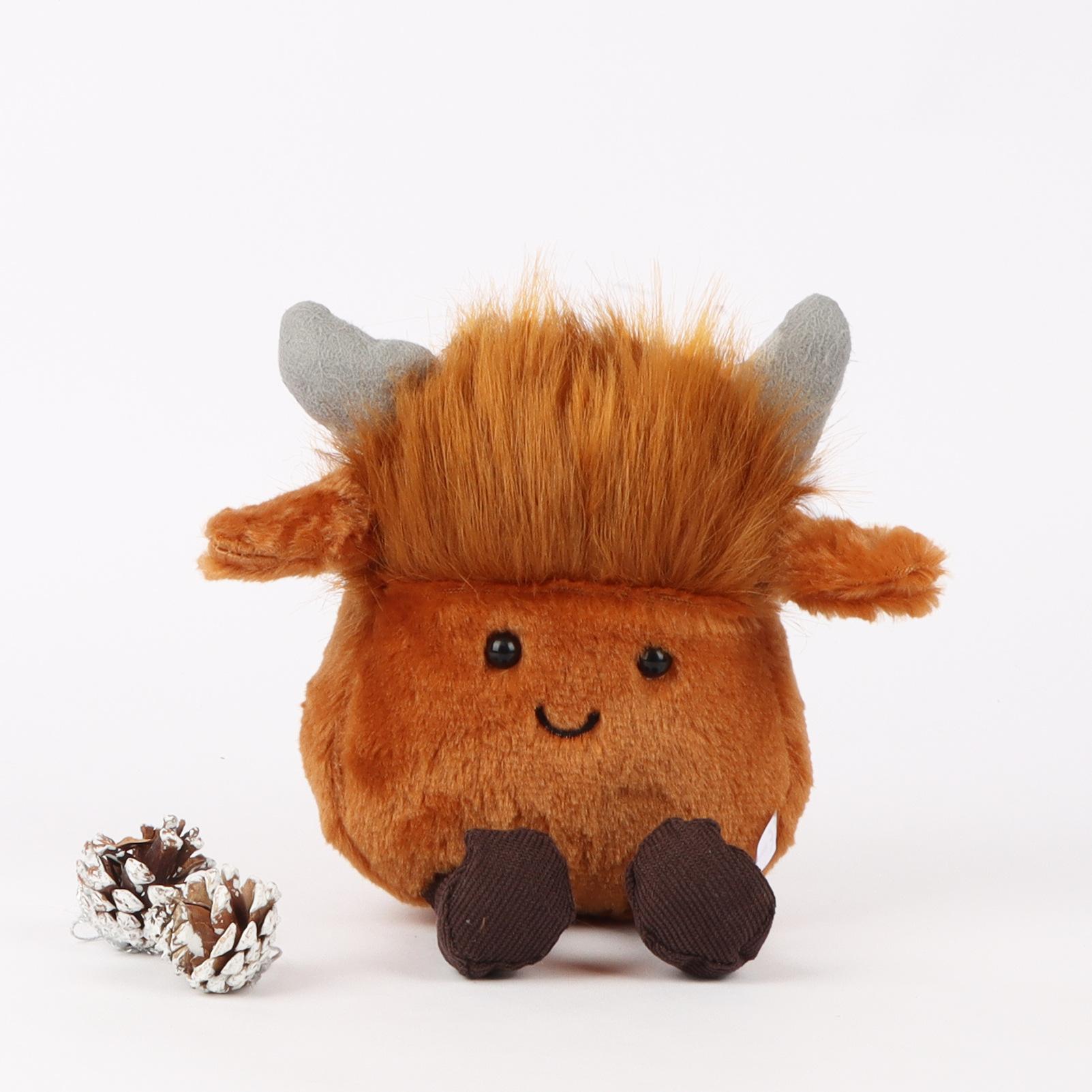 

Игривая плюшевая игрушка в виде коровы породы Хайленд, украшенная улыбающимся теленком коричневый