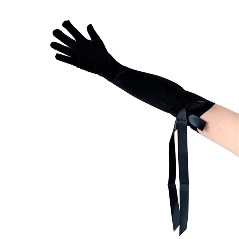 Stylish Long Gloves Elbow Length Gloves Women Evening Gloves with Ribbon For Wedding Evening Parties Dancing Party
