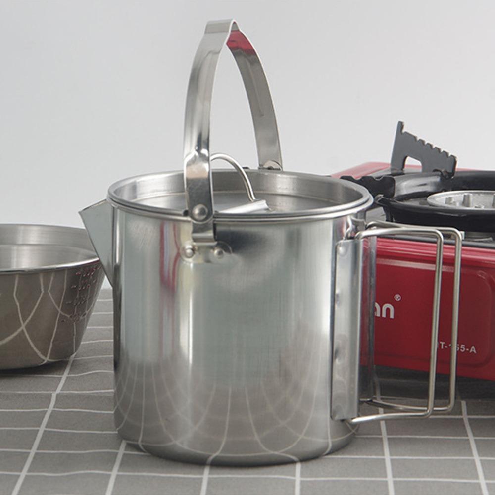 1.2L/40.58oz Camping Kettle With Foldable Handle Outdoor Cookware Durable Portable Teapot  Hiking