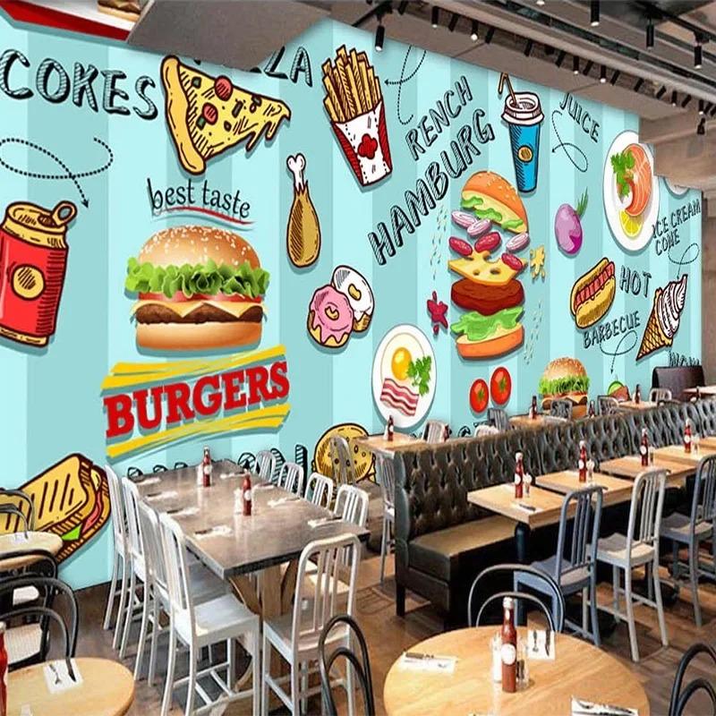 Vlastní 3D tapeta Ručně malovaná Hamburg Rychlé občerstvení Snack bar Dekorace stěny Fototapety Tapeta s osobností