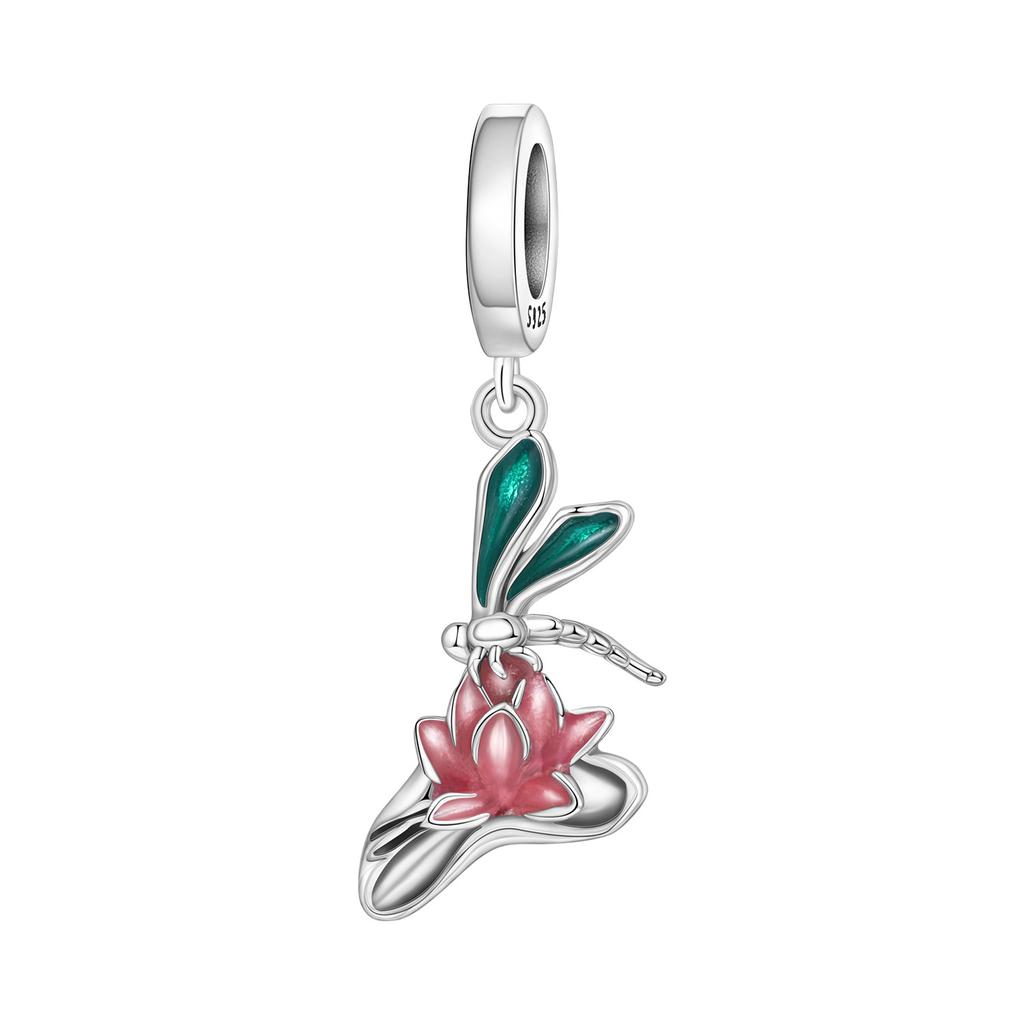 PANPOKI 925 Silver Iris Flower Pendant Charm Bracelet Jewelry DIY Trendy Gift for Women Party Beads