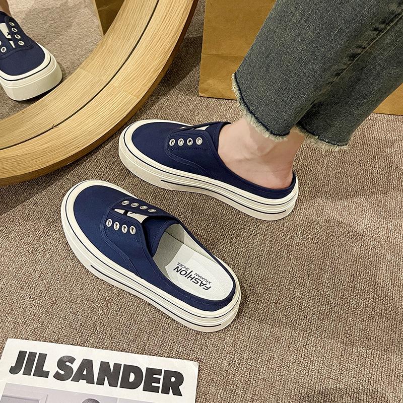 Fashion Slip on Comfortable Canvas Casual Shoes Women's Mules Thick Bottom Versatile Adults Footwear Spring Autumn Lady Slippers Fashion