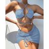 New Sexy Lace-up Three-piece Bikini Solid Color Multi-color Swimsuit Women's Fashion Sports
