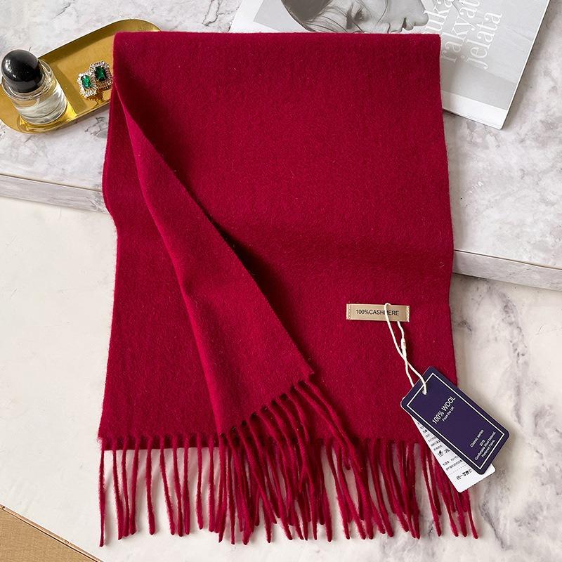 100 Cashmere Scarf Women's Autumn and Winter Versatile Burgundy Scarf Winter Premium Gift
