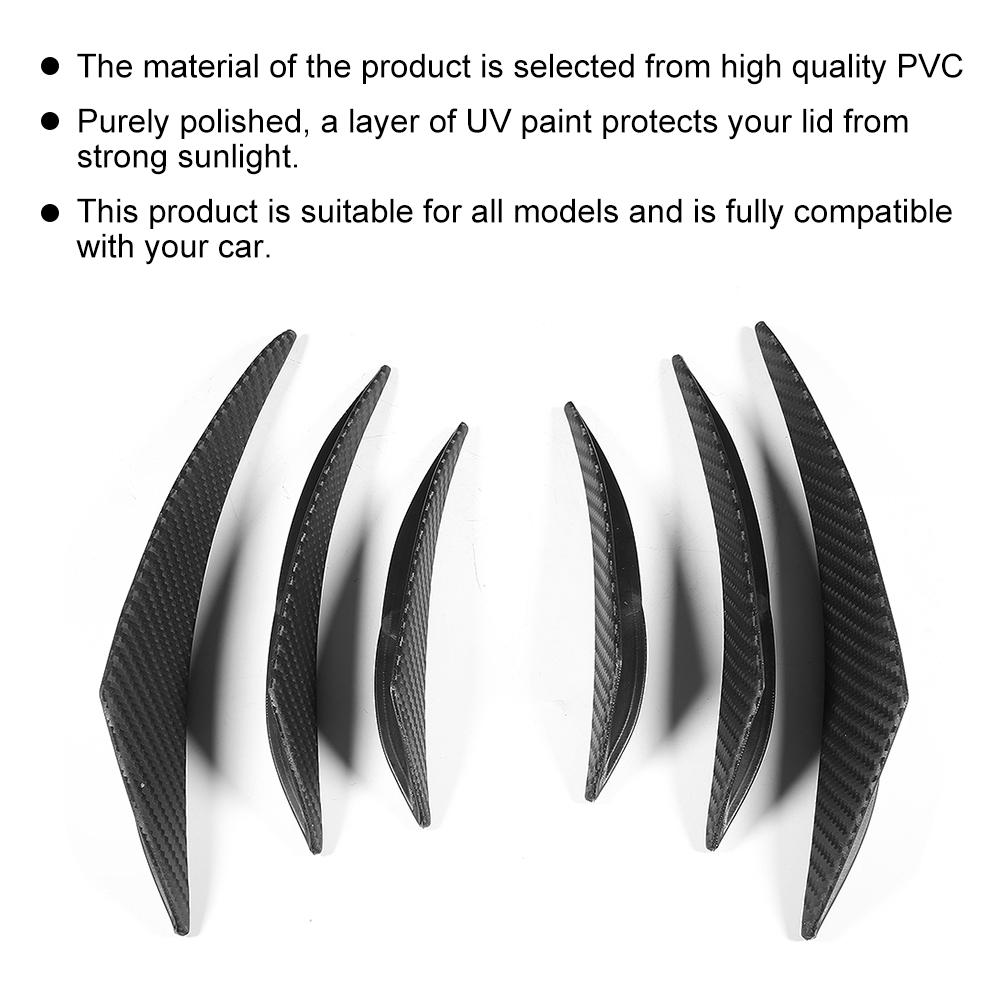 6pcs Carbon Fiber Texture Car Bumper Fin Canard Splitter Diffuser Valence Spoiler Lip