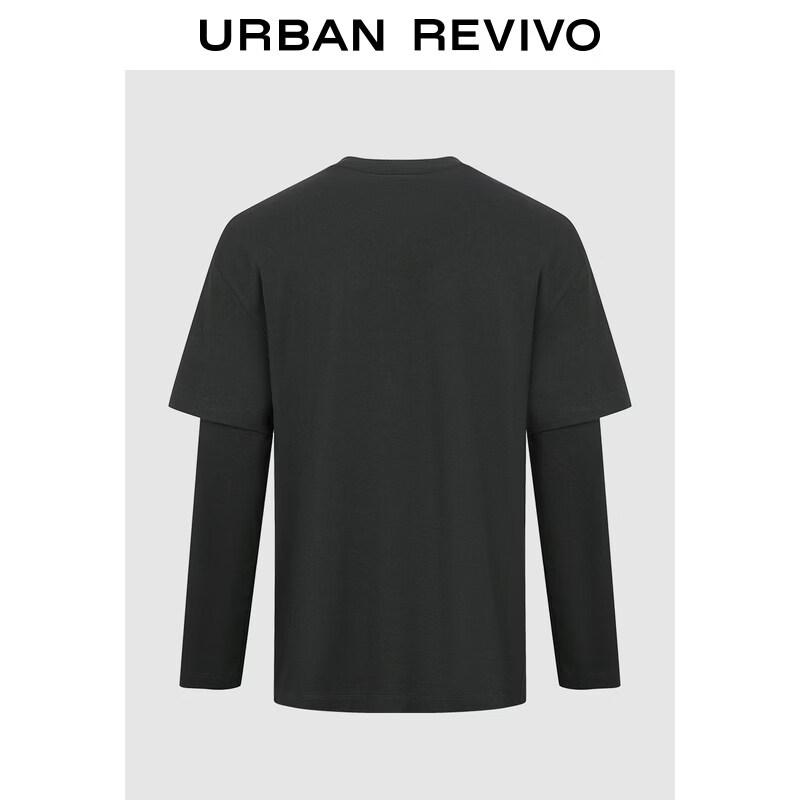 UR Men's 2026 Spring Faux Two-Piece Vintage Print Cotton T-Shirt