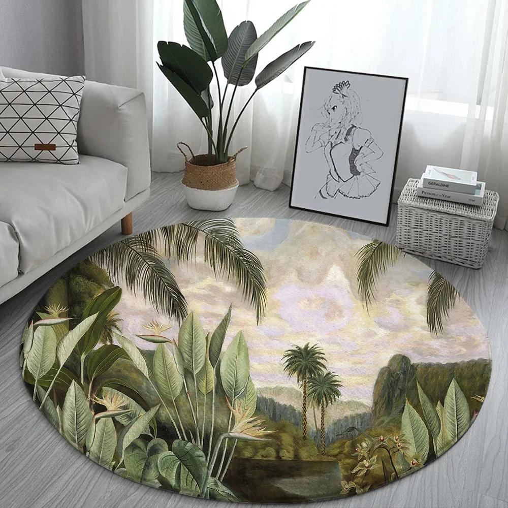 Lotus Landscape Painting Round Carpet Chair Sofa Carpets Home Living Room Bedroom Bathroom Floor Mat Printed Home Decorations