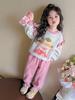 Girls' Sweet Cartoon Sweatshirt Set - Spring/Autumn Fashion Two-Piece Casual Outfit.
