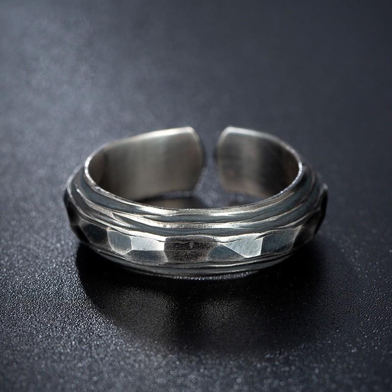Adjustable Open Ring Men Women Vintage Rock Texture Geometric Skull Design Plated Unisex Finger