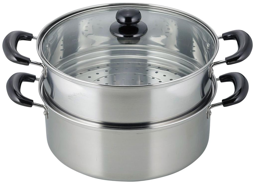 Wahei Freiz Steamer Vense 26cm with Glass Lid IH Compatible Stainless Steel Two-tier VR-8182