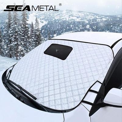 Car Windshield Snow Covers Winter Front Window Protector Anti Snow Ice Four Seasons Sunshade Cover Hole for Dash Cam Monitor