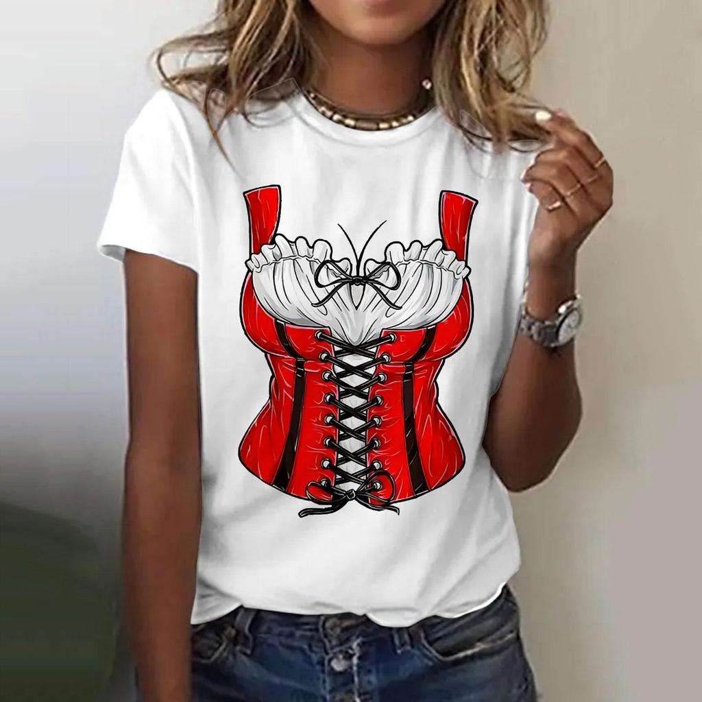 Women's Casual Pullover T Shirt Short Sleeve Round Neck Top Oktoberfest Print Tee Shirt for Festival and Everyday Wear